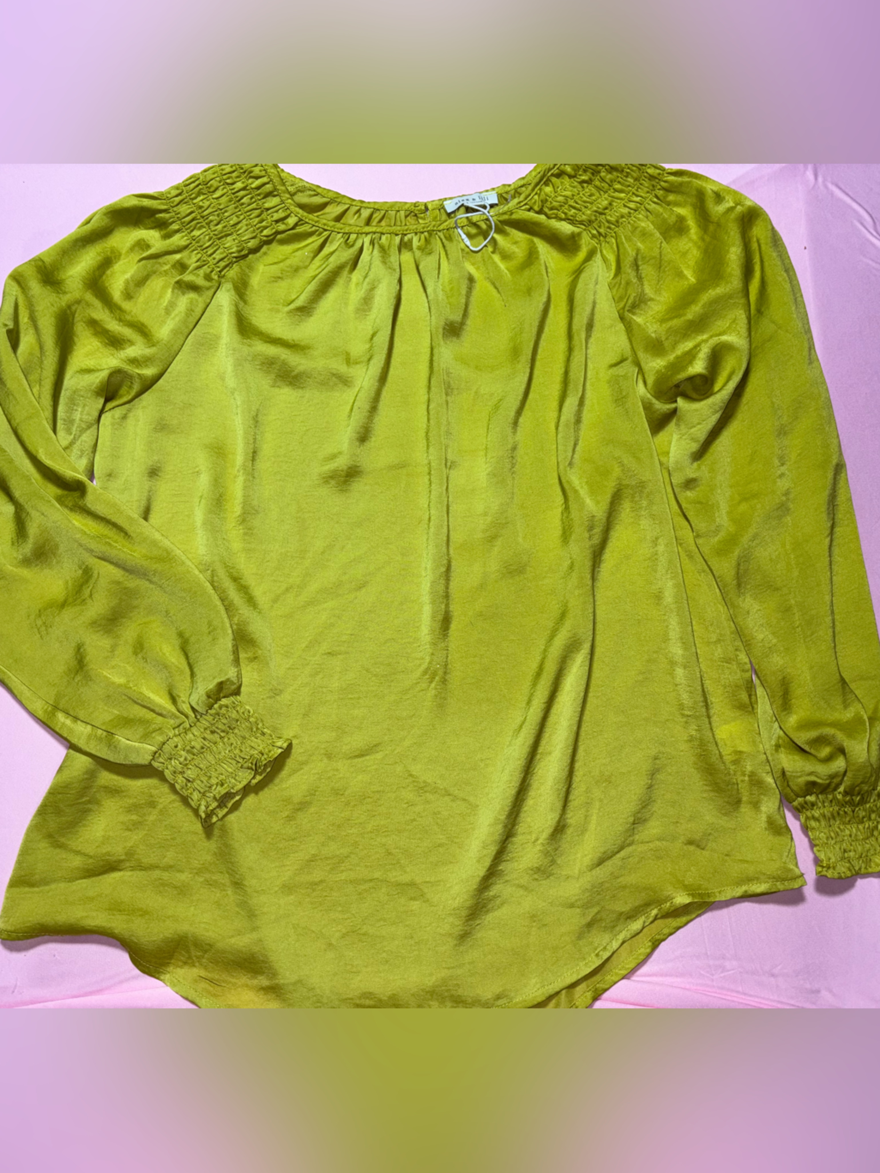 Smocked-Neck Olive Green Women's Blouse